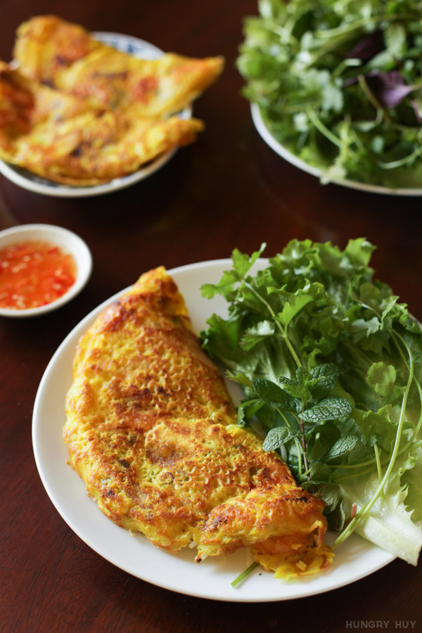 Plated and ready to eat banh xeo! | HungryHuy.com