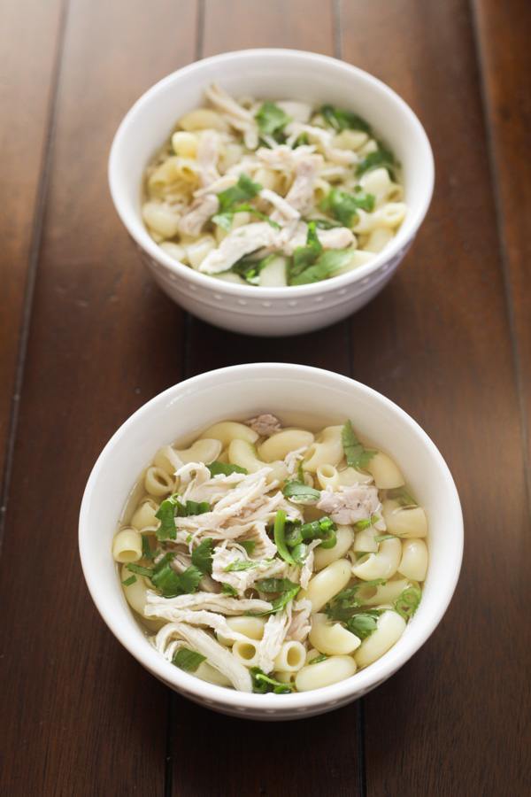 2 bowls of yummy Vietnamese chicken soup with elbow macaroni | HungryHuy.com