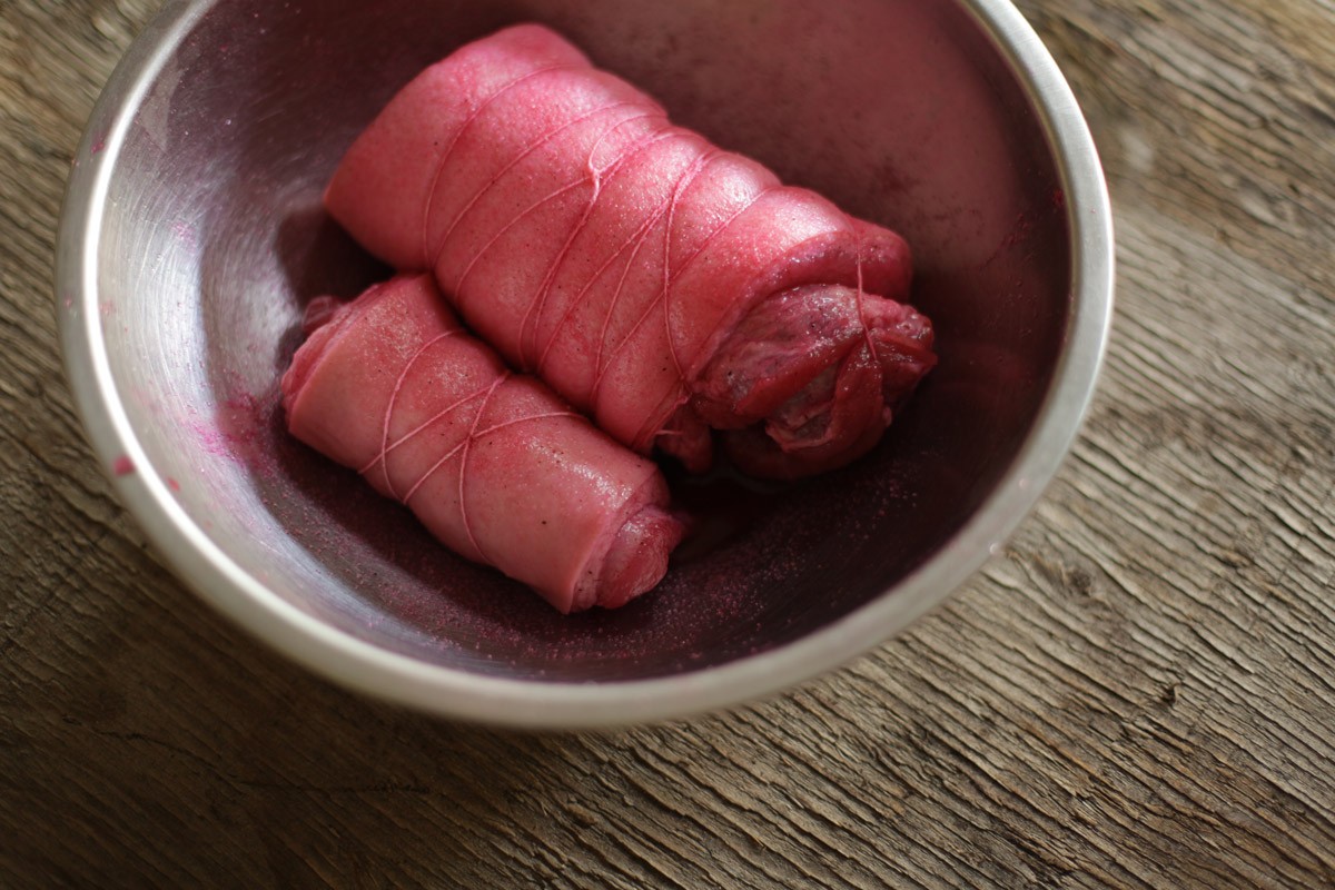 rolled up and tied pork belly