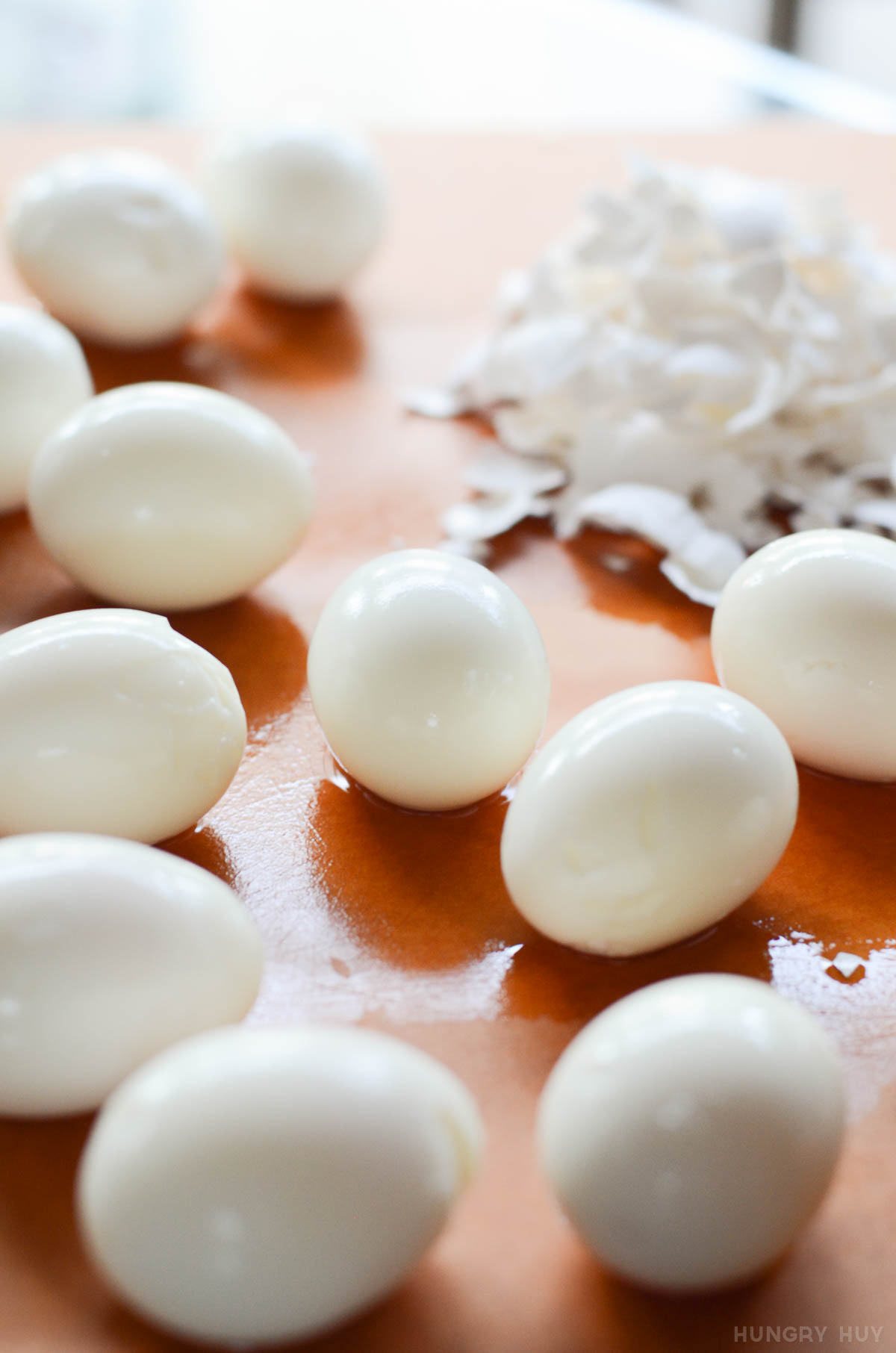 peeled, Hard-boiled eggs for thit kho