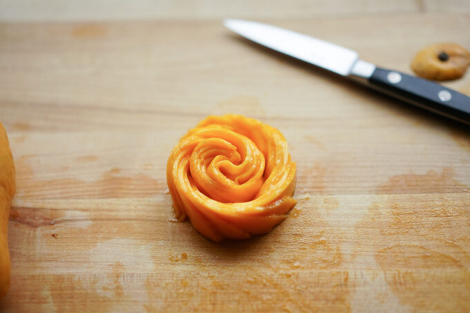 mango slices formed into a rose