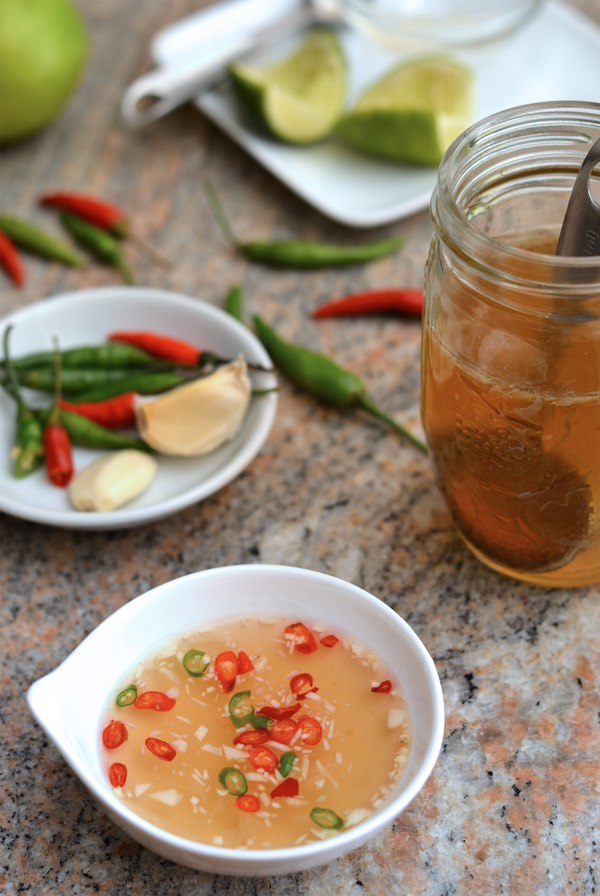 minced garlic and chiles for Vietnamese dipping sauce