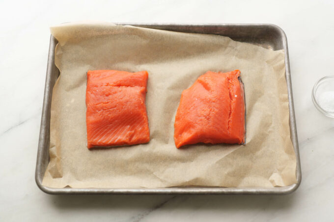 salmon fillets on parchment