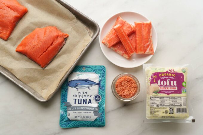 salmon, fish, and protein options
